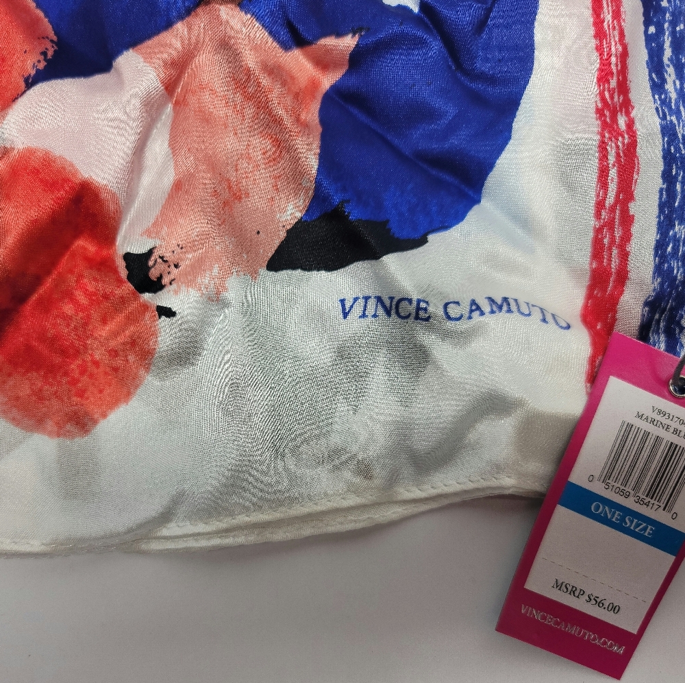Vince Camuto Silk Floral Water Color  Scarf Wrap BEAUTIFUL AUP MARINE BLUE
